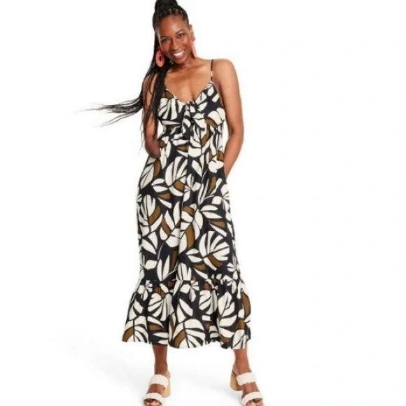 Tabitha Brown for Target Neutral Palm print maxi dress size L - Picture 1 of 13